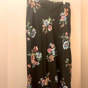 Floral Print Black Skirt